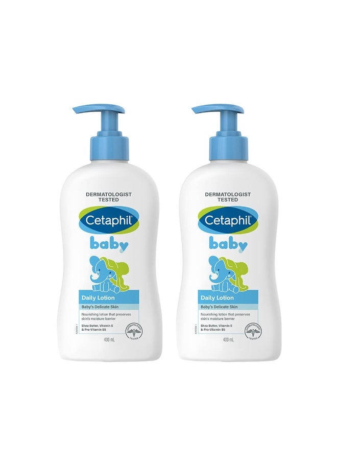 Cetaphil Baby Daily Lotion (400ml pack of 2), Suitable for baby’s delicate skin, Shea Butter and Vit E, Dermatologist Tested and Pediatrician Recommended - Image 1